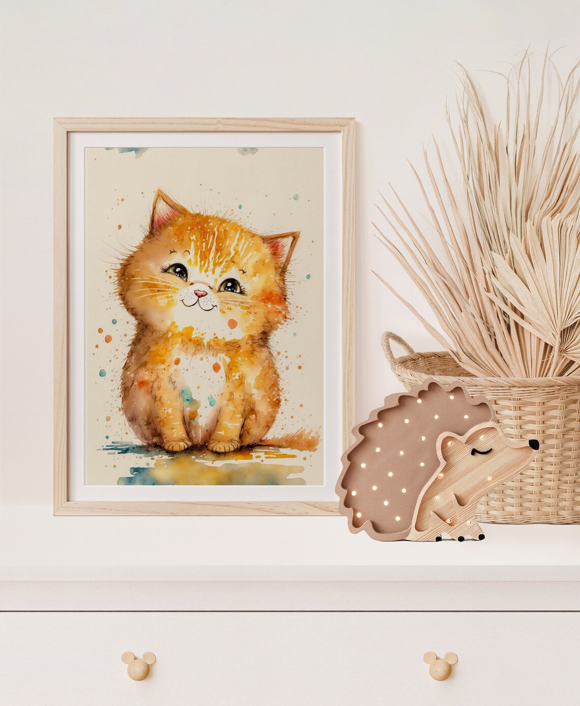 Watercolor Orange Kitten Big Eyes Cute Nursery Cat Art Poster - Image 4