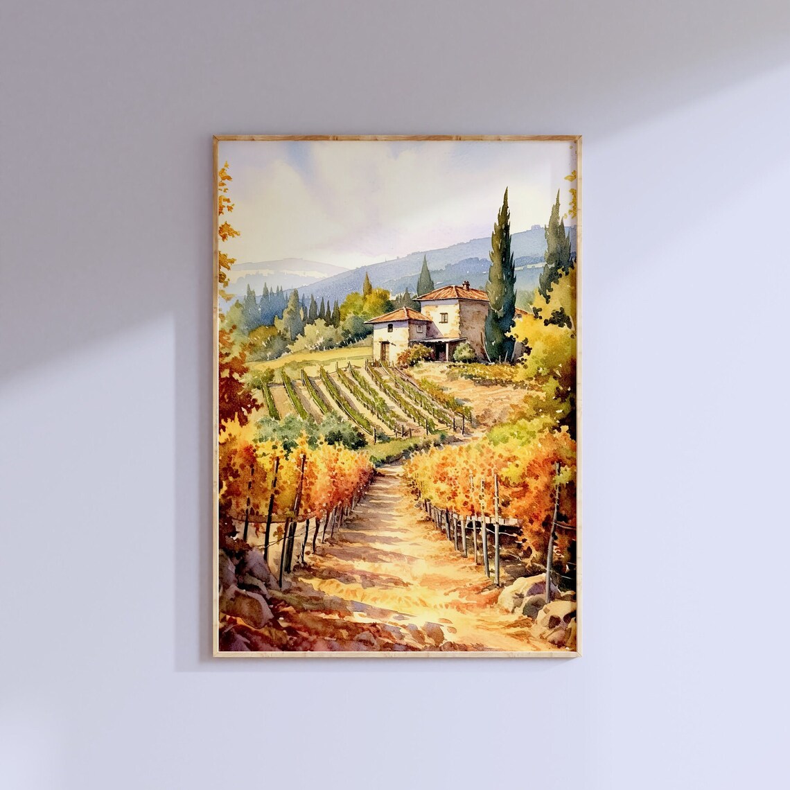 Tuscan Vineyard Path Farmhouse Autumn Watercolor Landscape Poster - Image 3