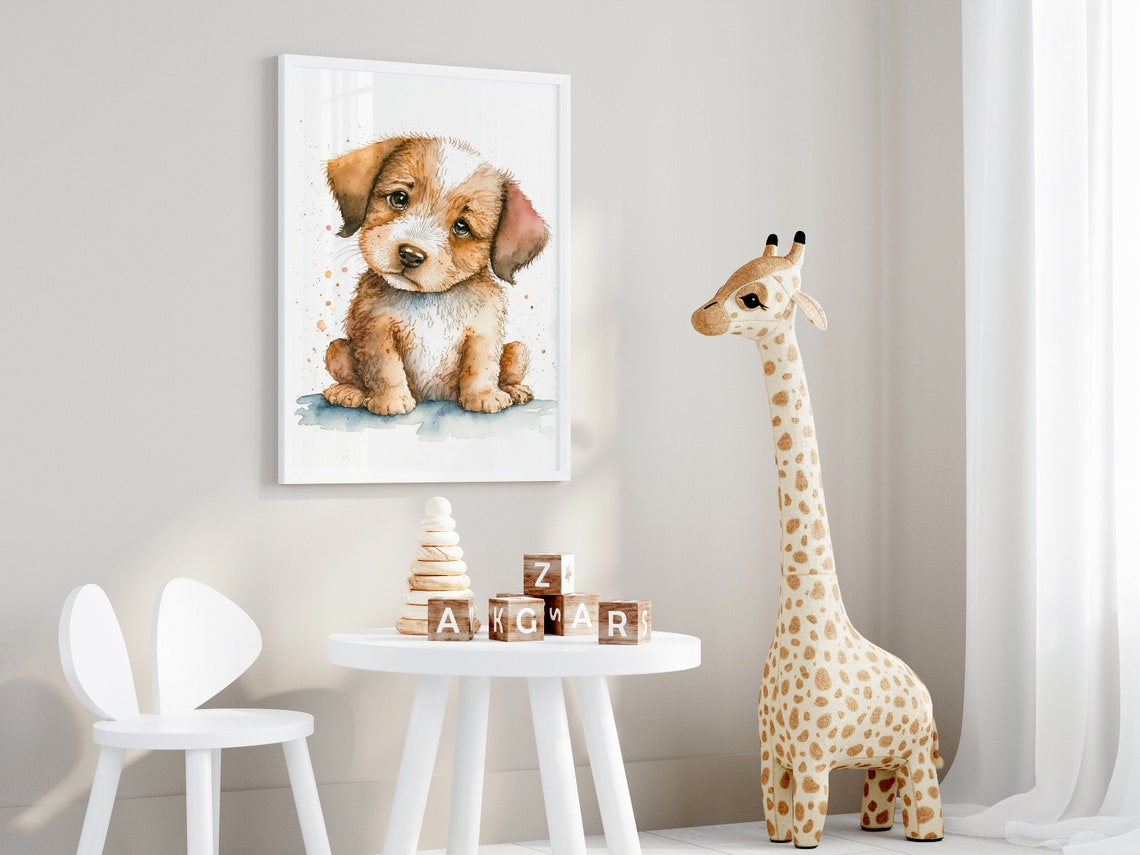 Nursery Wall Art Cute Puppy Print Boho Gift For A New Mum Kids Decor Watercolour Dog Baby Bedroom Painting Babies Toddler Animal Poster - Image 2