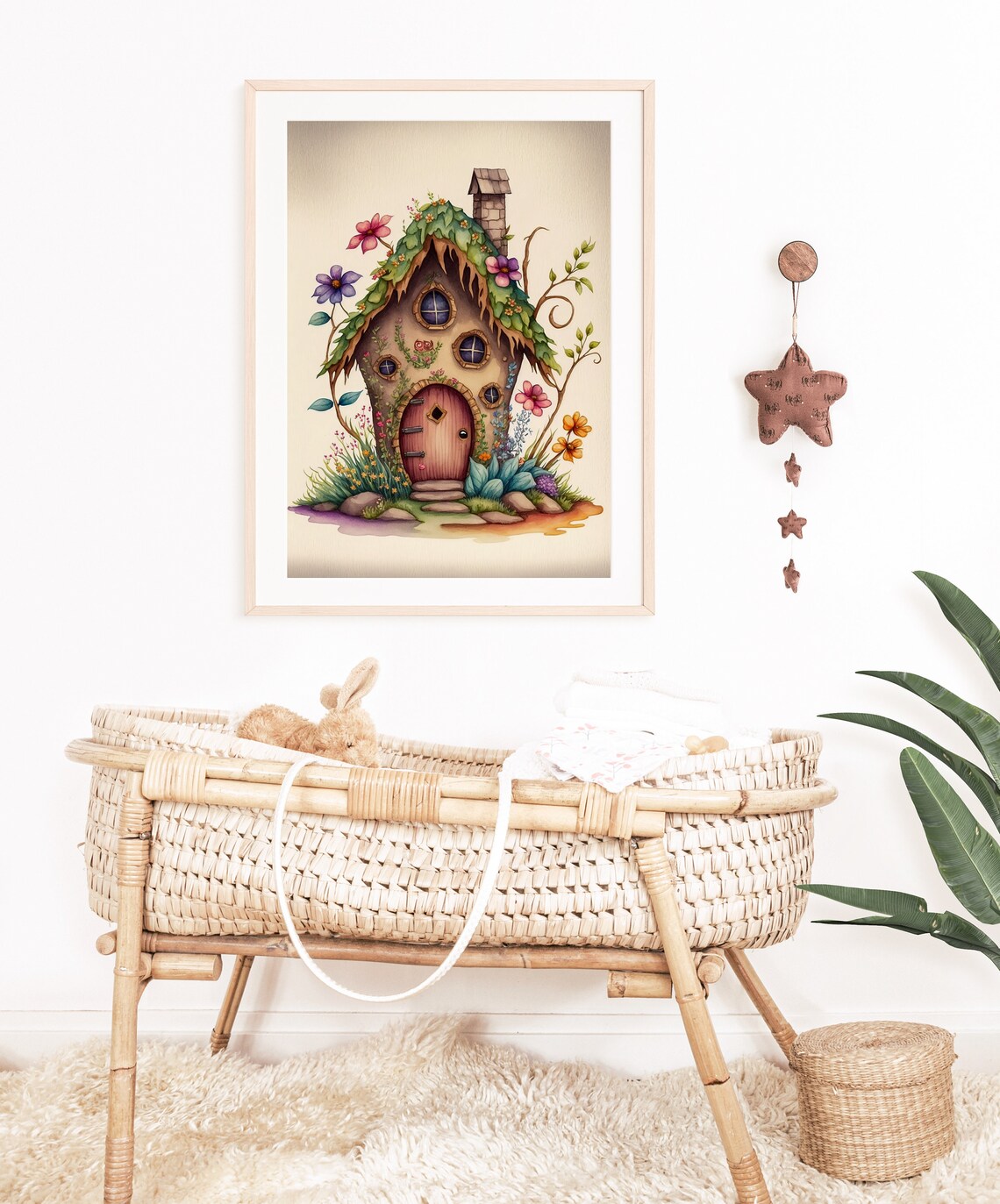 Fairy Cottage Leaf Thatch Round Door Flower Garden Art Poster - Image 3