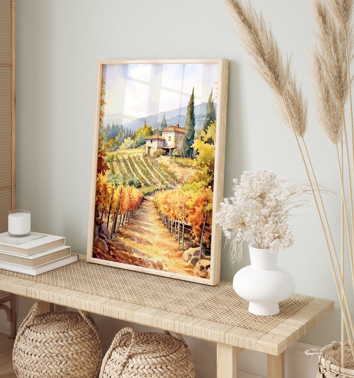 Tuscan Vineyard Path Farmhouse Autumn Watercolor Landscape Poster - Image 4