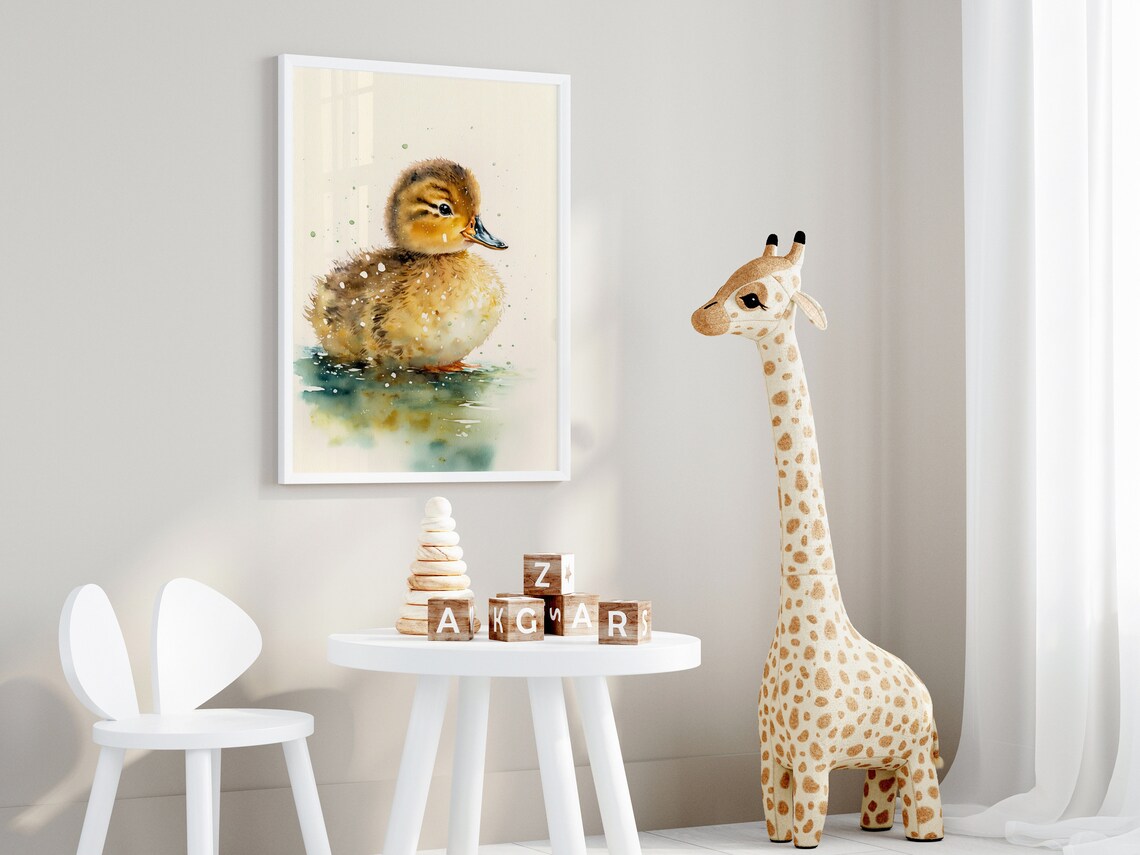 Watercolor Duckling Swimming Cute Fluffy Nursery Animal Art Poster - Image 3