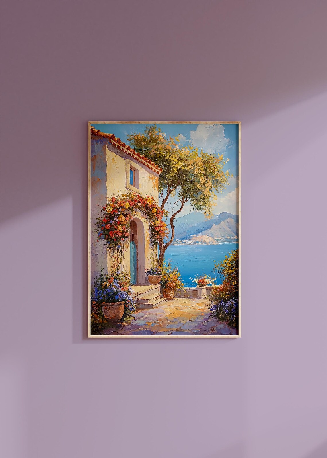Mediterranean Coastal Cottage Flower Terrace Sea View Poster - Image 3