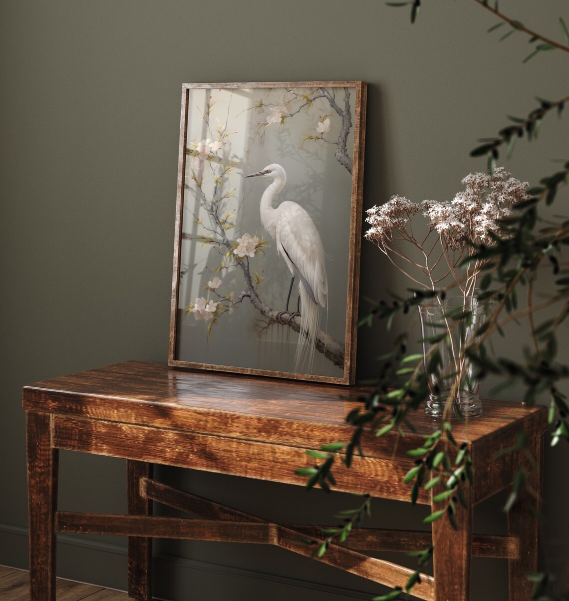 White Egret Blossom Branch Japanese Style Elegant Bird Art Poster - Image 5