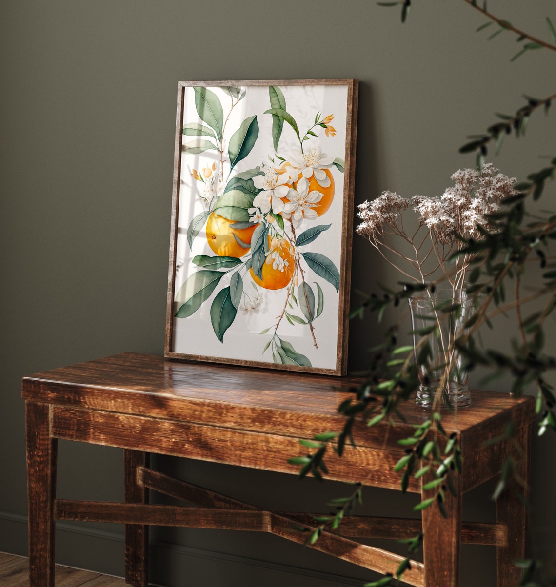 Orange Branch With Blossoms Botanical Watercolor Kitchen Art Poster - Image 4