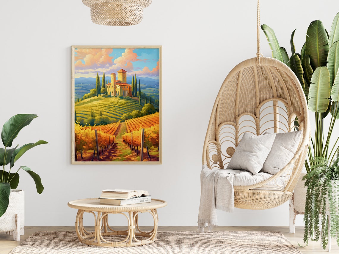 Tuscan Hilltop Villa Golden Vineyards Cypress Trees Art Print - Image 4