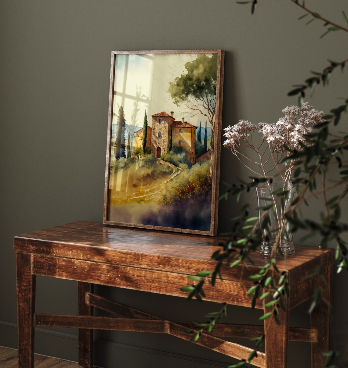 Tuscan Villa Tower Golden Path Watercolor Italy Landscape Poster - Image 5
