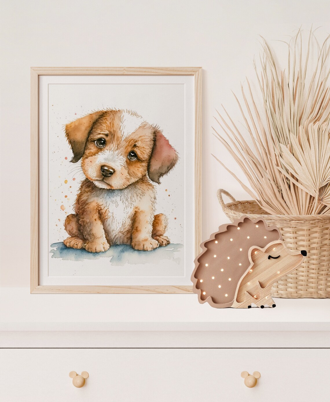 Watercolor Brown Puppy Big Eyes Cute Sweet Nursery Dog Poster - Image 4