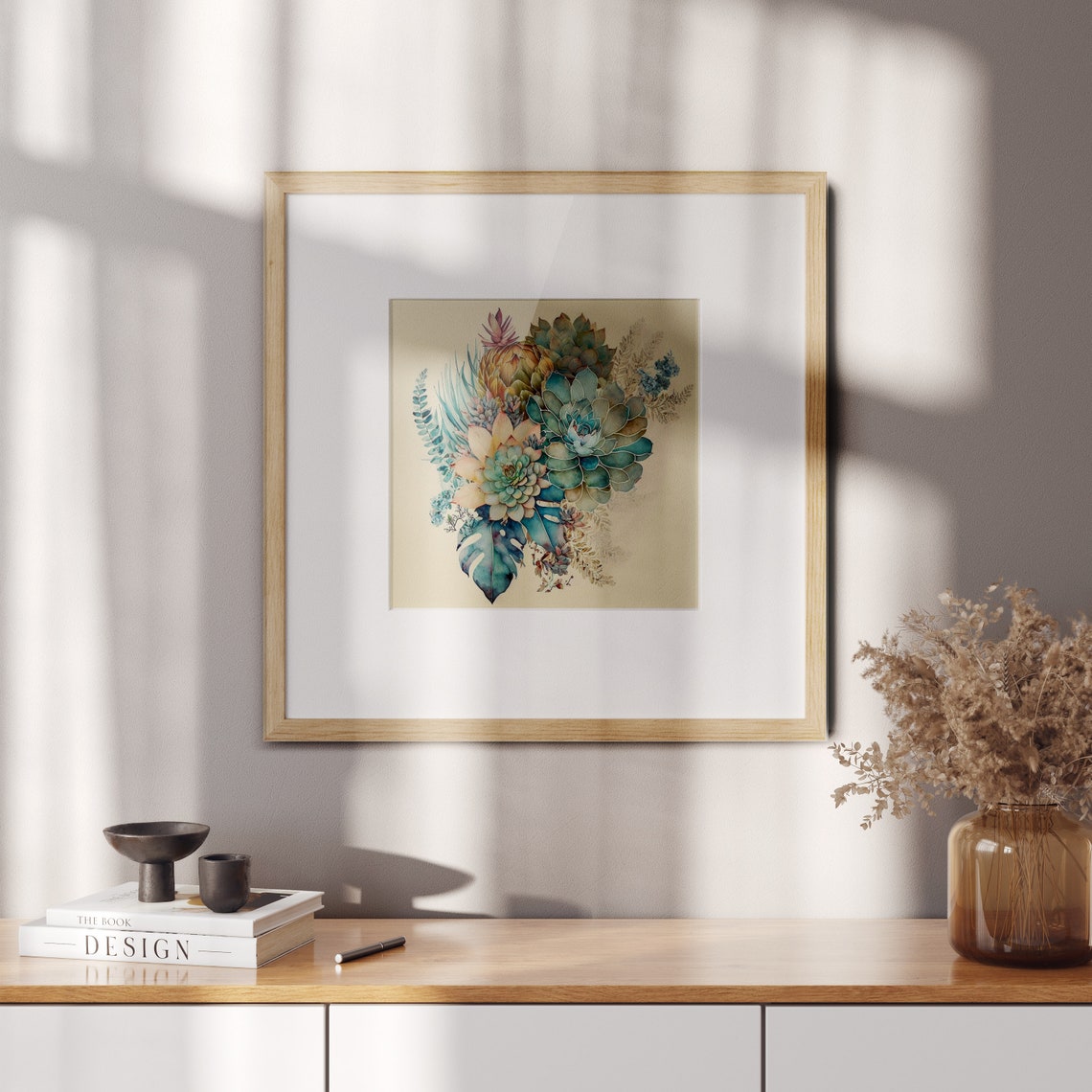 Teal Watercolor Succulents Bouquet Botanical Echeveria Art Poster - Image 2