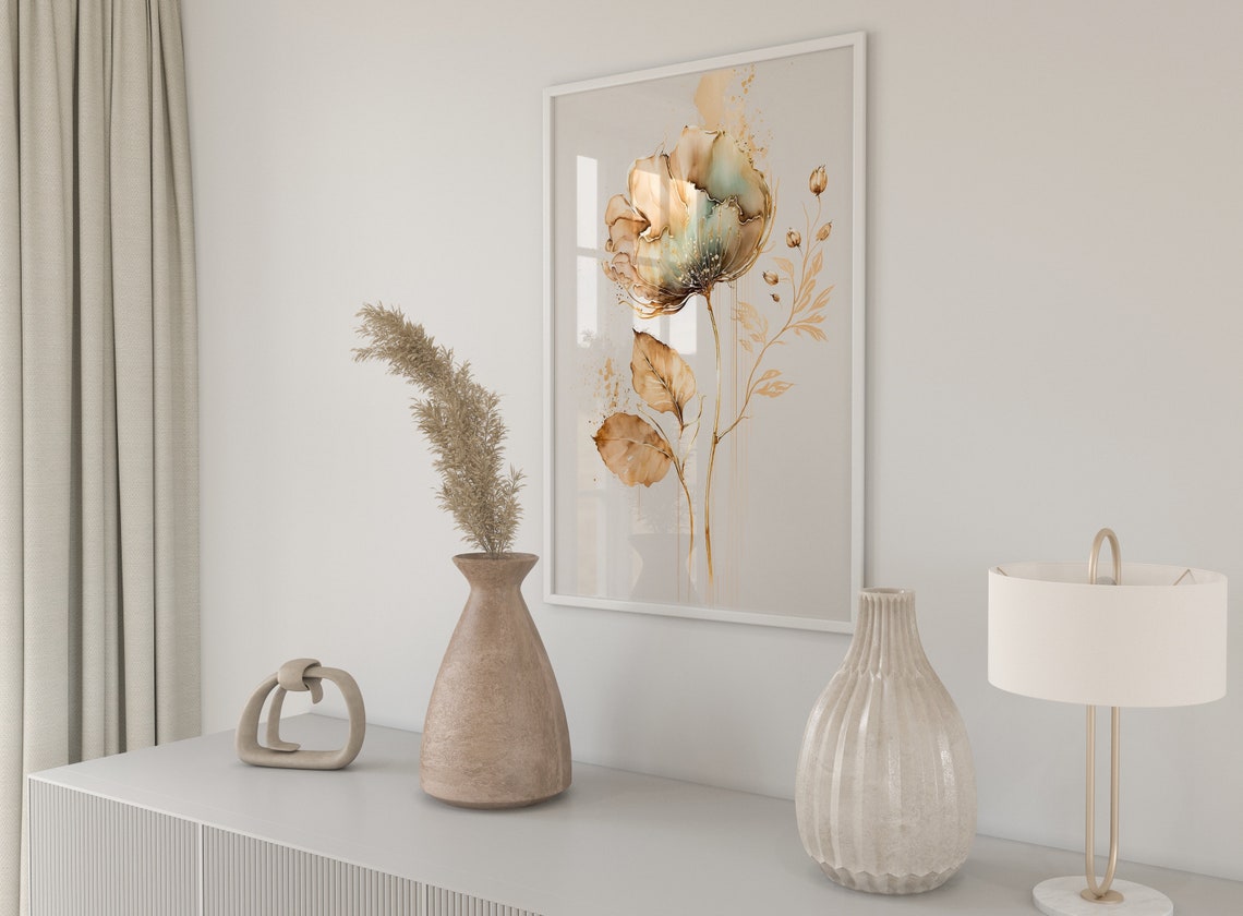 Gold Watercolor Flower Elegant Minimalist Botanical Art Poster - Image 5