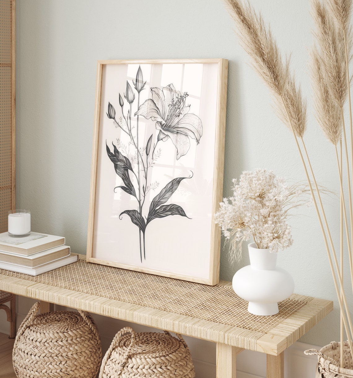 Black and White Lily Line Drawing Minimalist Botanical Art Print - Image 2