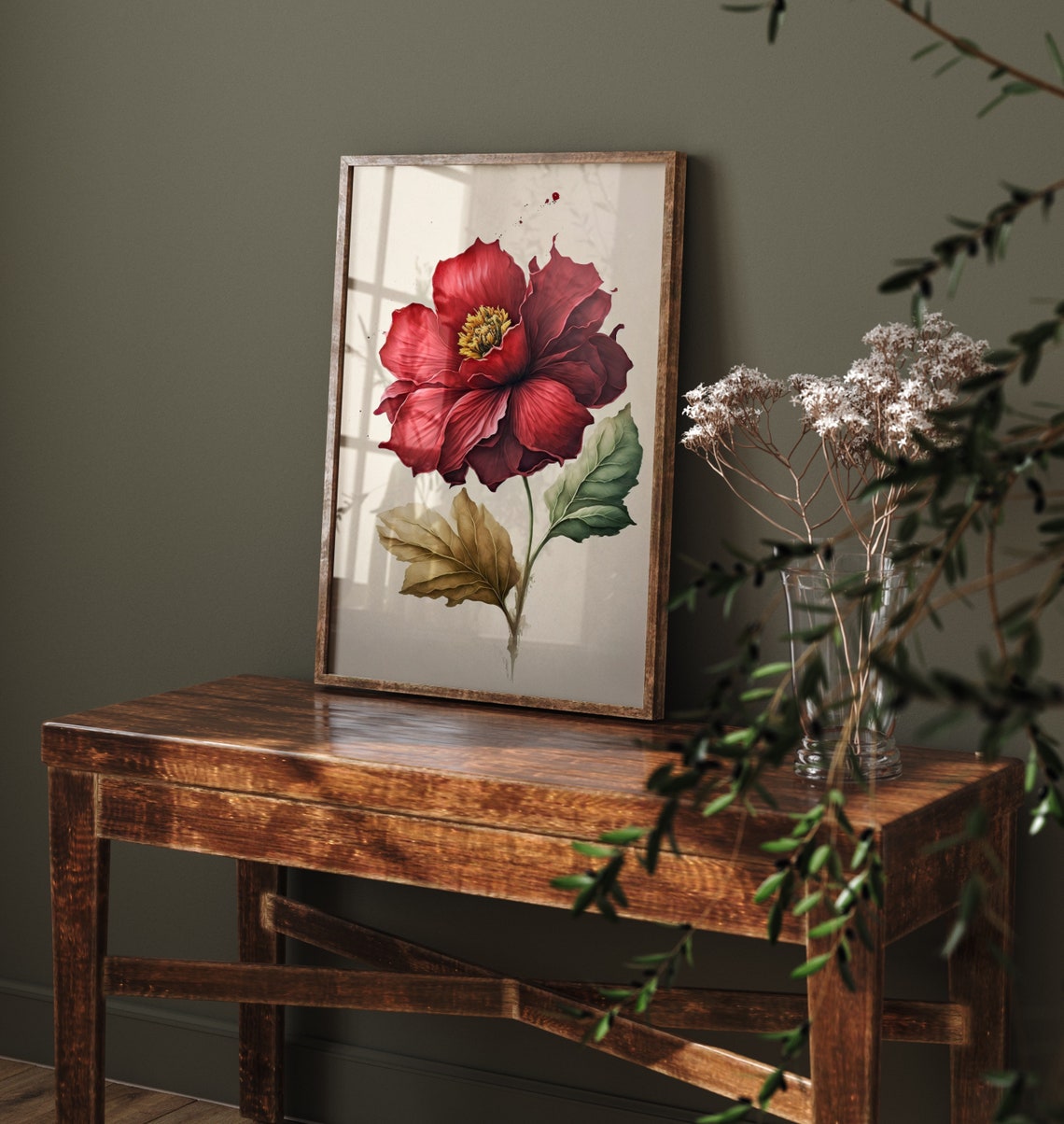 Red Rose Botanical Watercolor Cream Background Decor Art Poster - Image 4