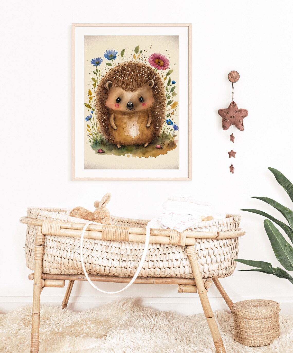 Baby Hedgehog Watercolor Wildflowers Nursery Wall Decor Poster - Image 3