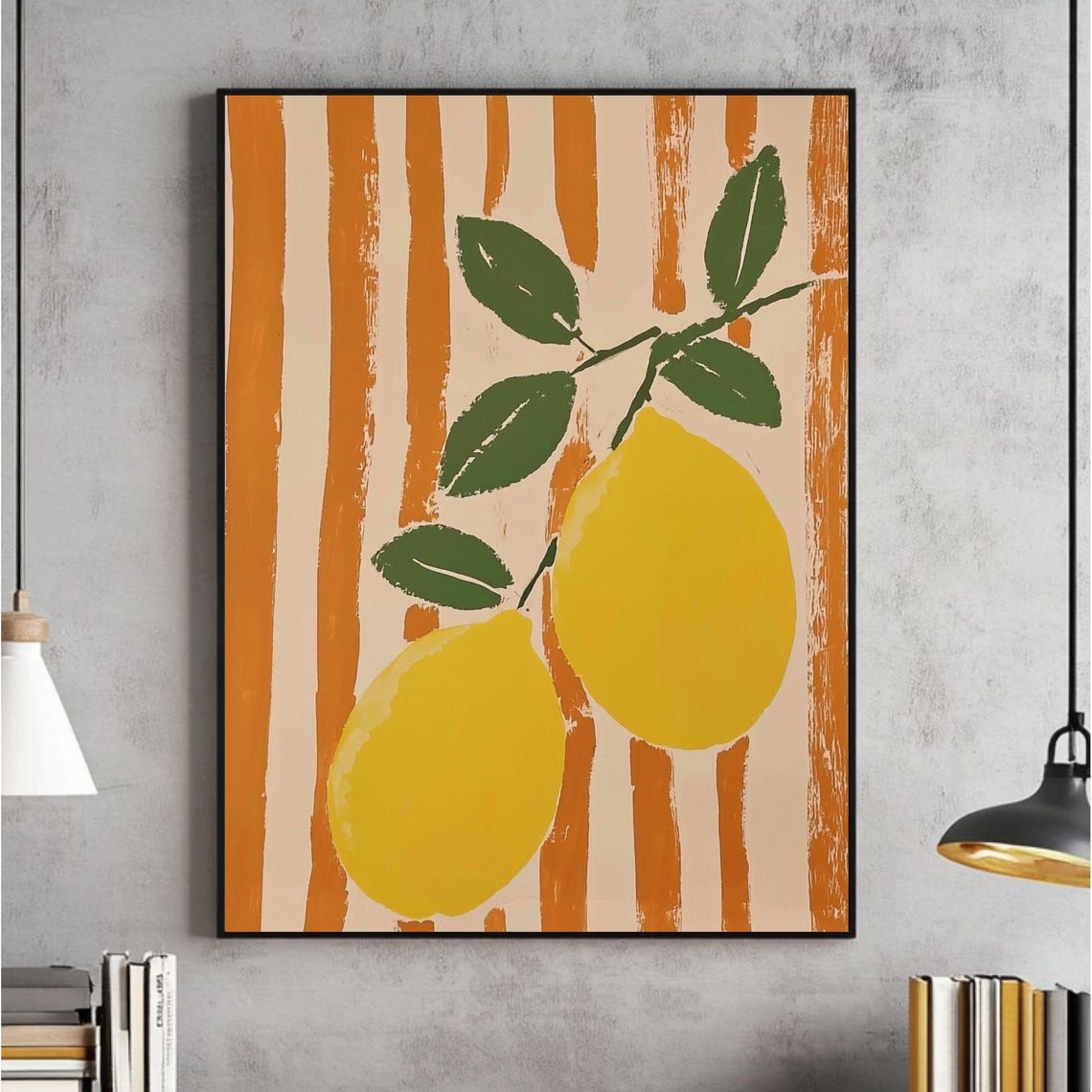 Lemons Art Print And Stripes Modern Wall Kitchen Decor Cute Lemon File