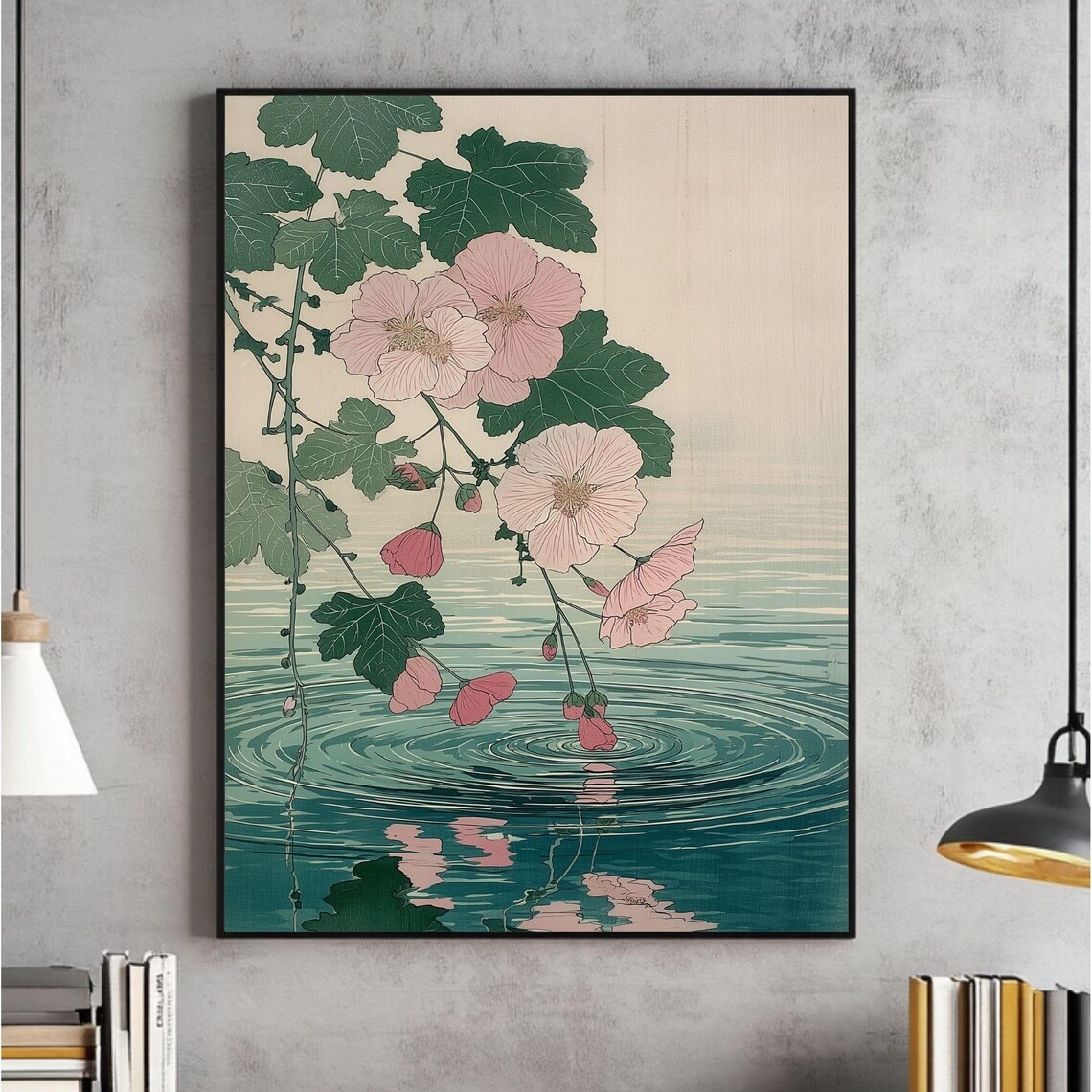 Pink Blossom Over Water Japanese Wabi Sabi Floral Poster Art