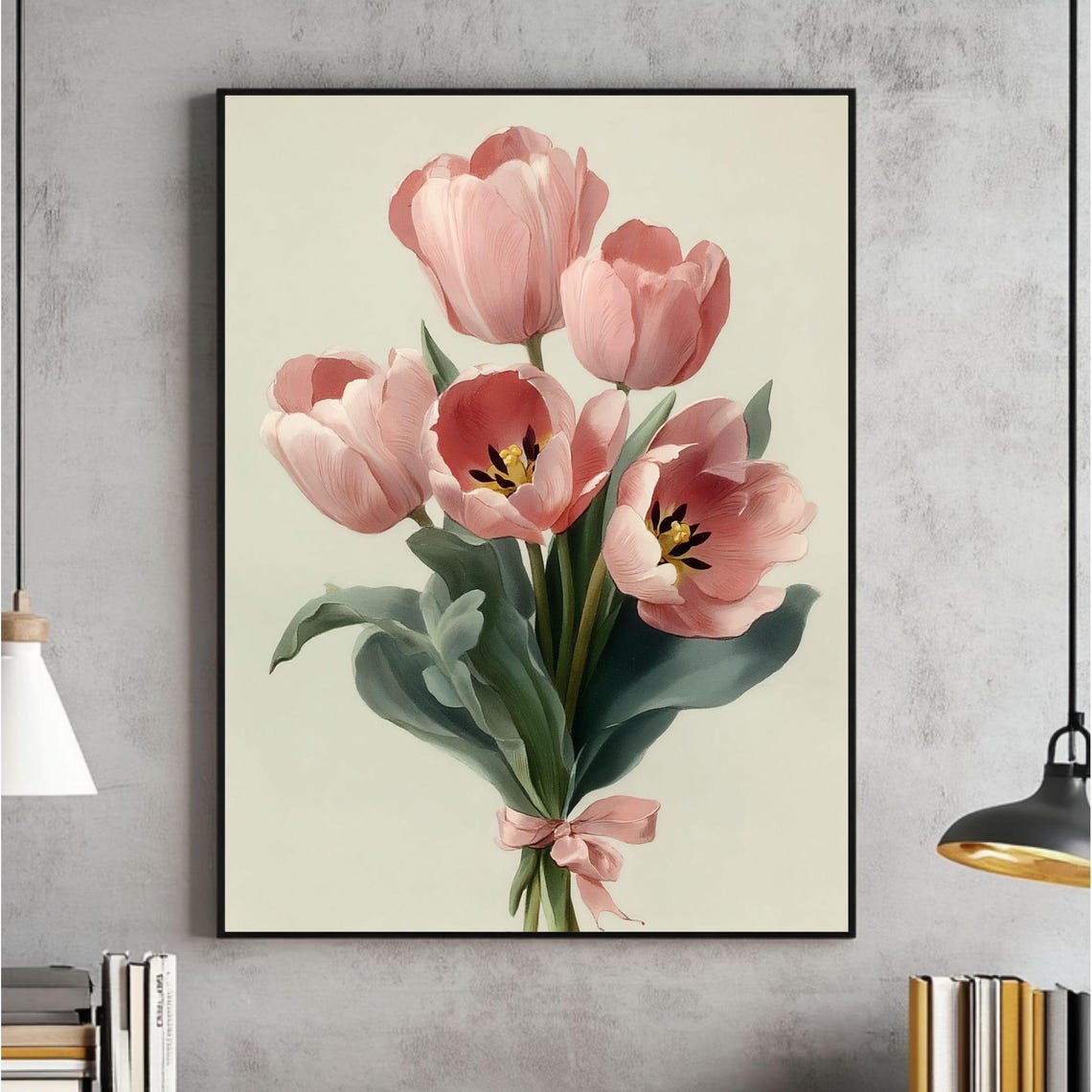 Blush Pink Tulip Bouquet Botanical Coquette Spring Wall Art Decor