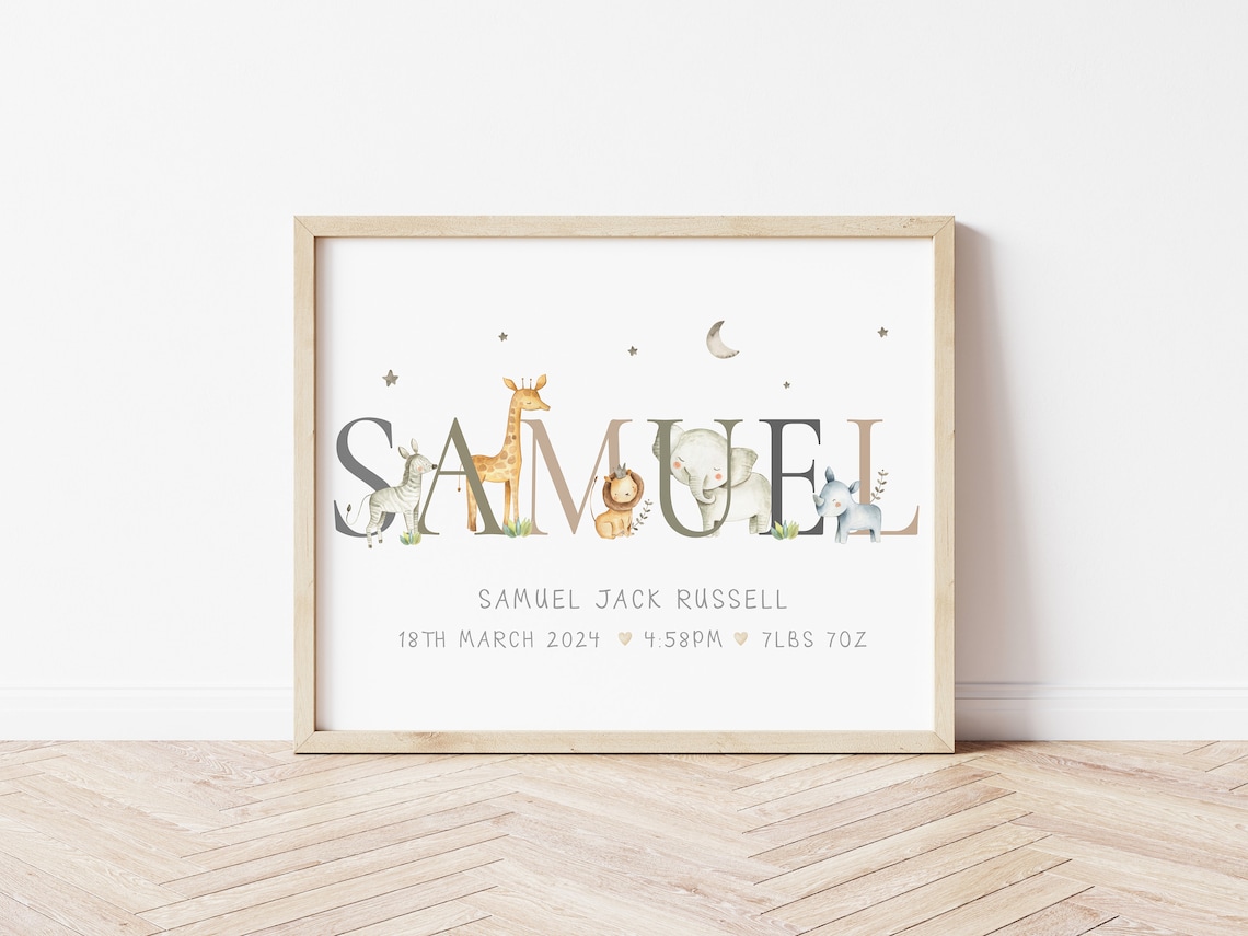 Safari Jungle Personalized Name Art Print - Image 2