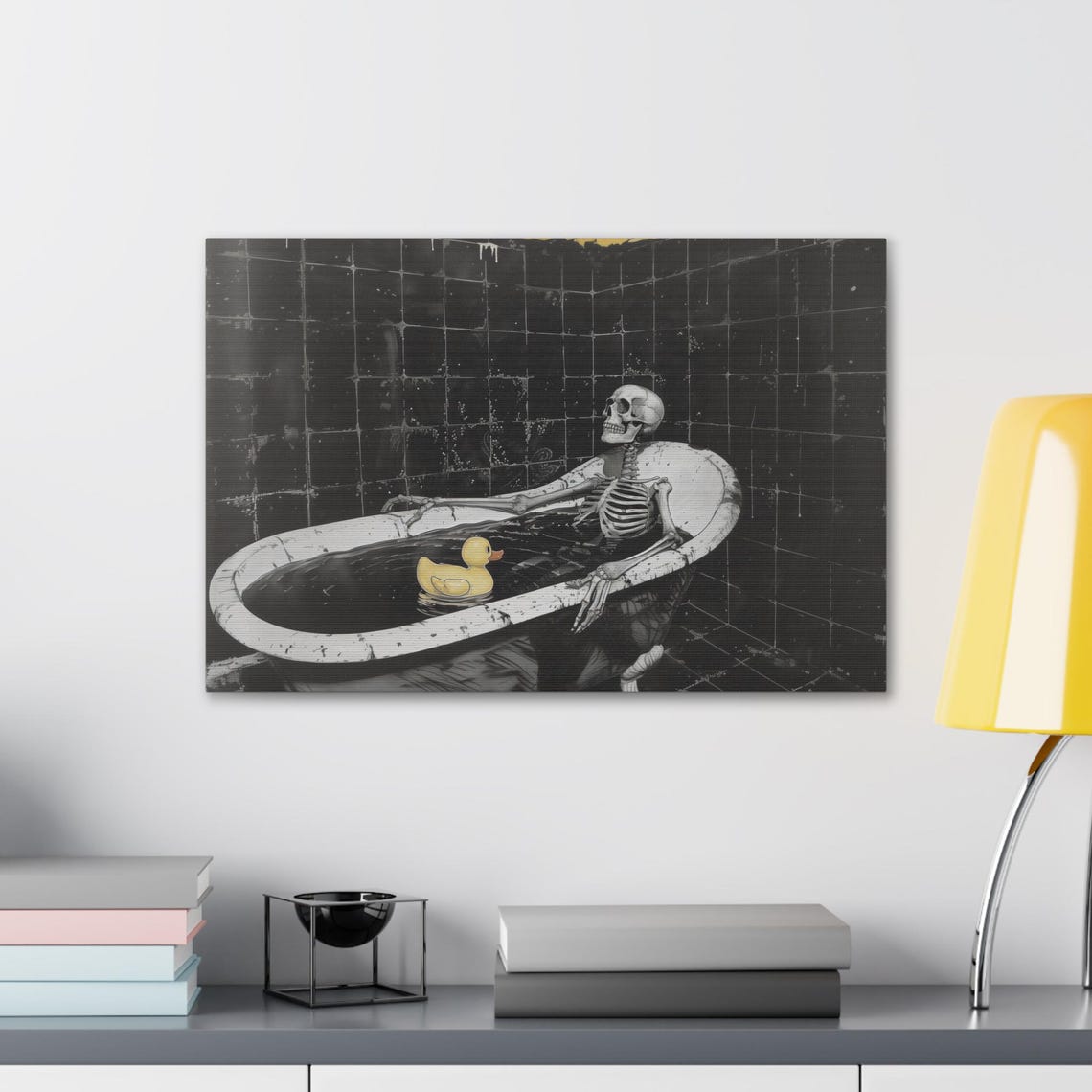 Chilling Skeleton Bathing Rubber Duck Dark Humor Gothic Poster - Image 3