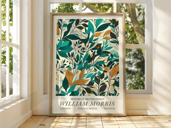 William Morris Green Leaves Botanical Textile History Design Poster