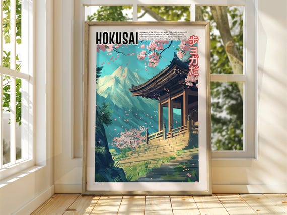 Vintage Japanese Art Ukiyoe Poster Katsushika Hokusai Print Japan Matsumoto Hoji Fuji