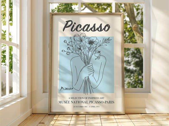 Pablo Picasso Art Exhibition Print Line Floral Poster Gallery Home Decor