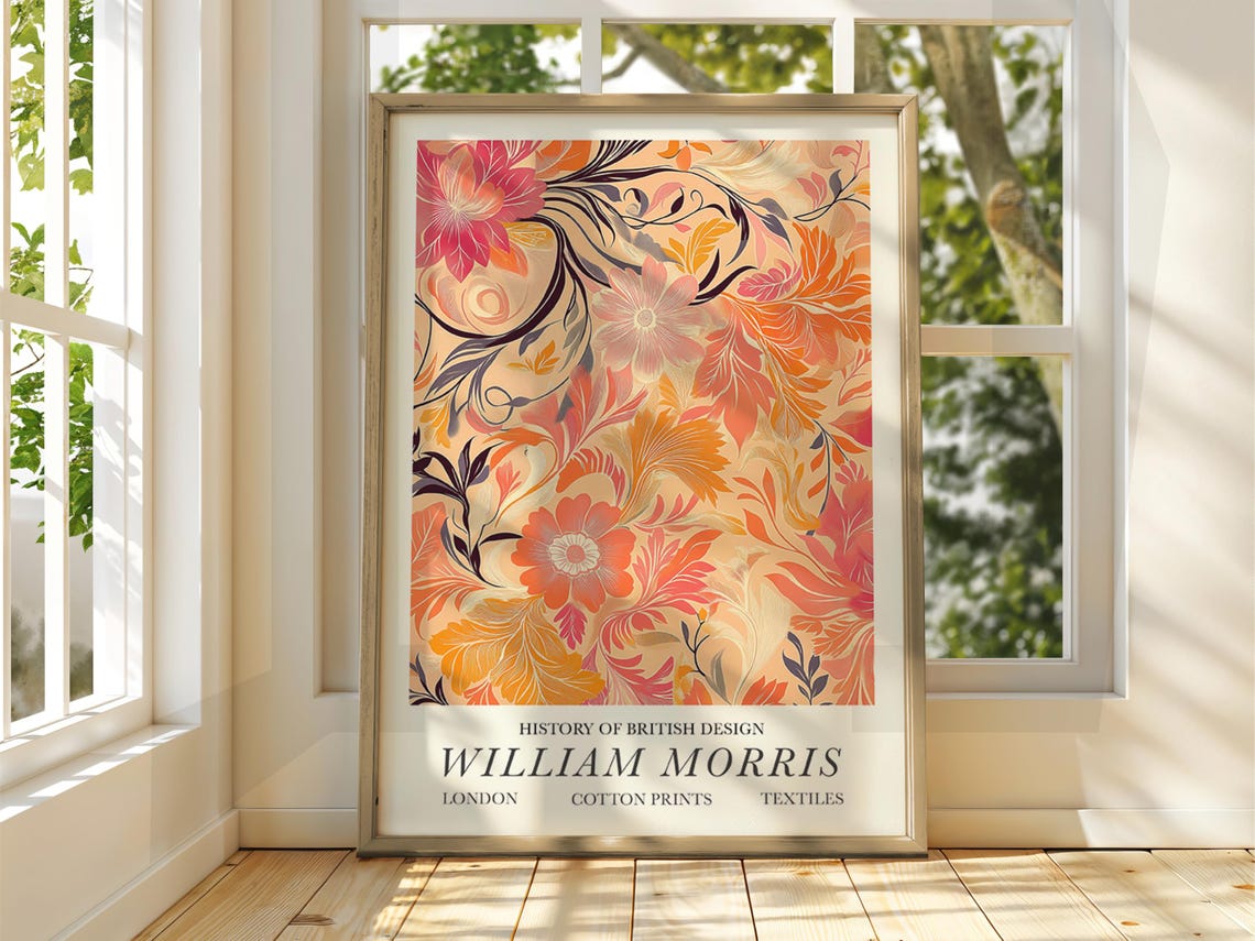 William Morris Orange Floral Textile British Design Exhibition Print