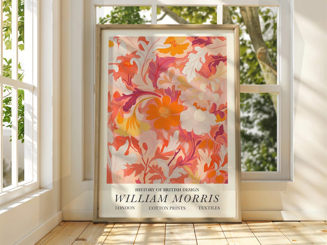 William Morris Pink Floral Textile British Design Exhibition Print