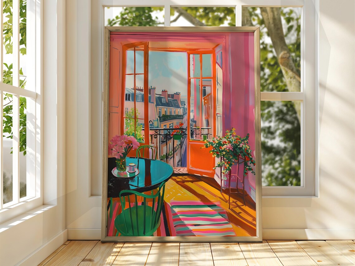 Colorful Floral Balcony Terrace Fauvist Interior Decor Poster