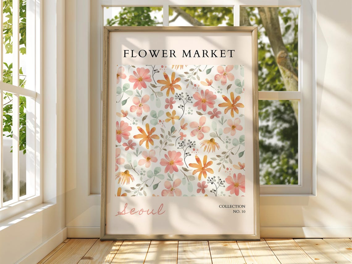 Seoul Flower Market No 10 Soft Pastel Floral Pattern Art Poster
