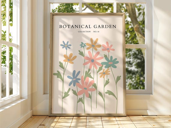 Botanical Garden Poster Exhibition Gallery Print Flower Market Wall Art Floral Pastel Flowers Botanic