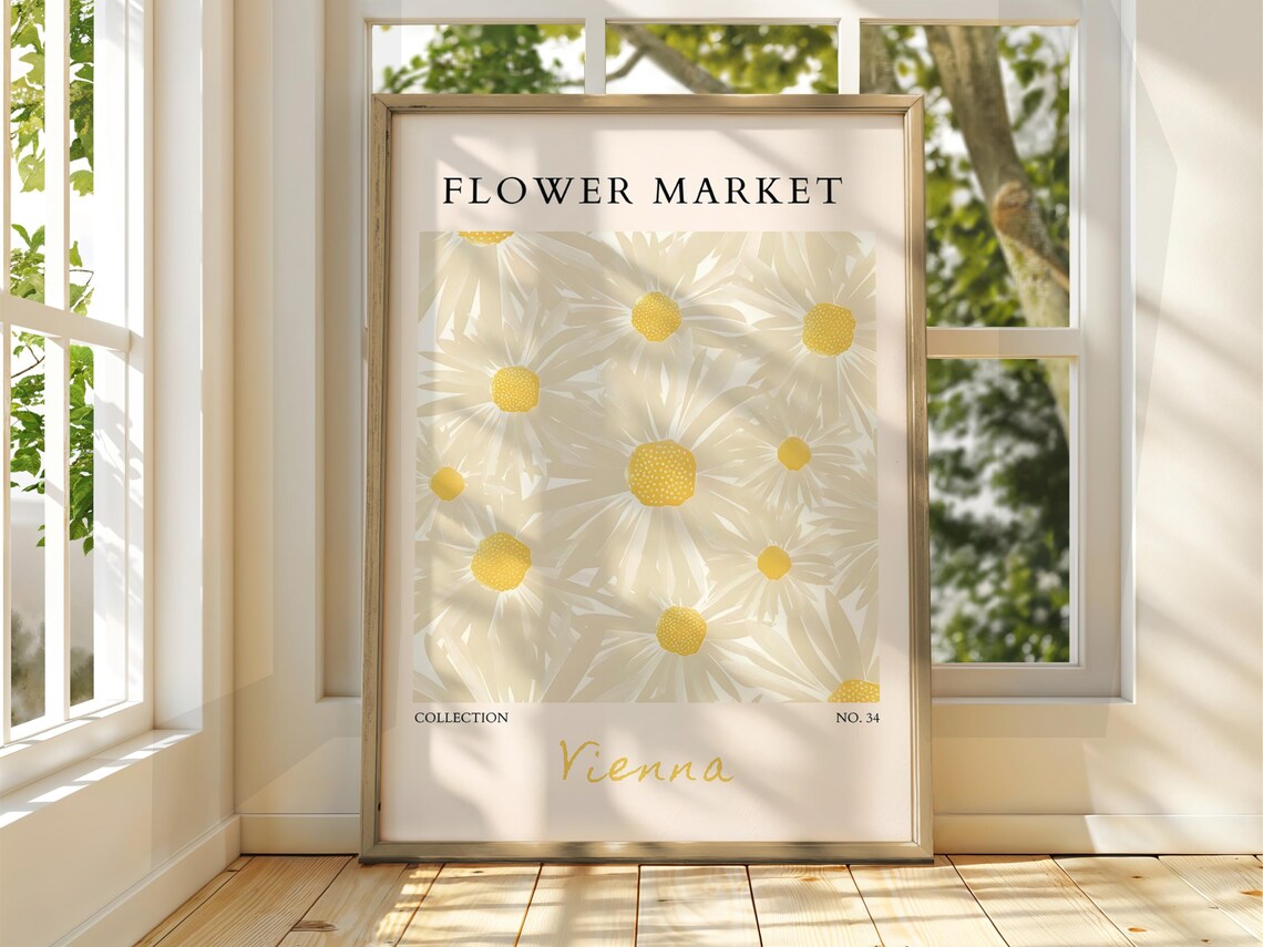 Flower Market Vienna Daisy Exhibition Poster with Cream Floral Art