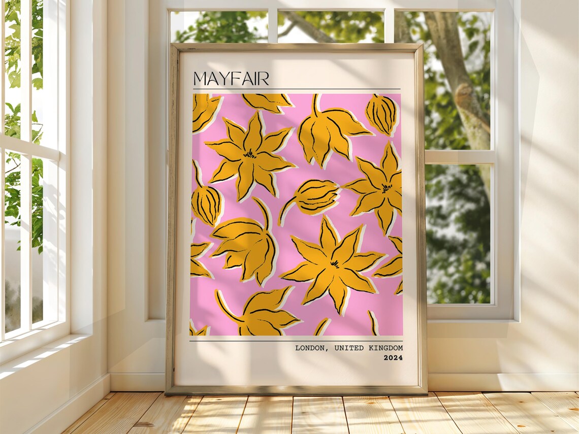Mayfair London 2024 Orange Floral Pink Flower Market Art Poster