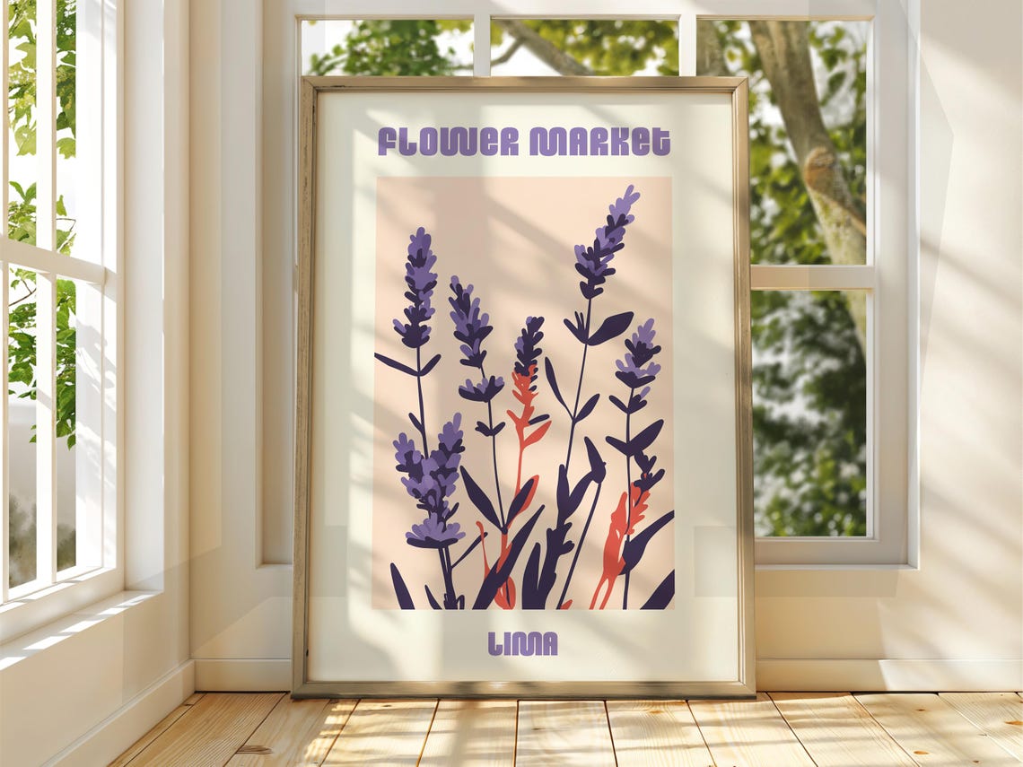 Flower Market Linna Purple Lavender Botanical Art Decorative Poster