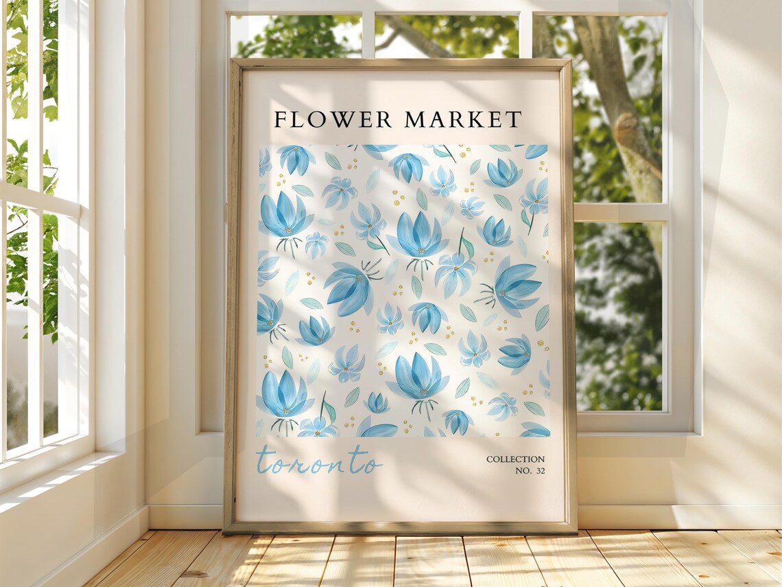 Flower Market Toronto Blue Bellflower Watercolor Floral Poster