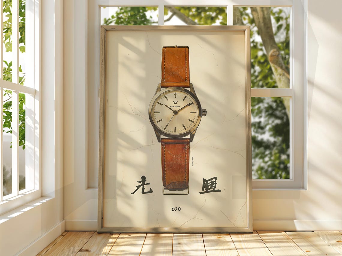 Vintage Japanese Watch Advertisement Leather Strap Art Poster