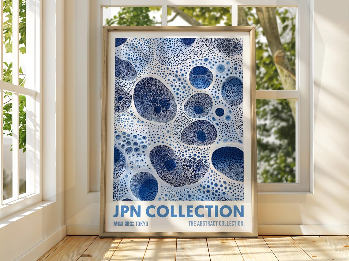 Abstract Dots Poster Dot Art Exhibition Japanese Gallery Print Bright Blue