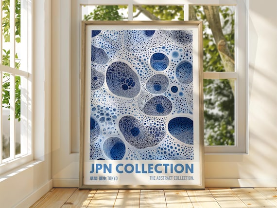 Abstract Dots Poster Dot Art Exhibition Japanese Gallery Print Bright Blue