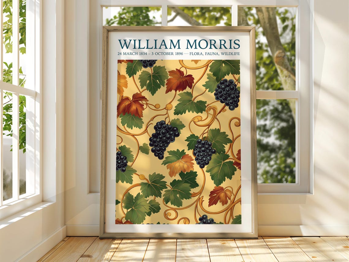 William Morris Golden Grapevine Cream Autumn Leaves Botanical Poster