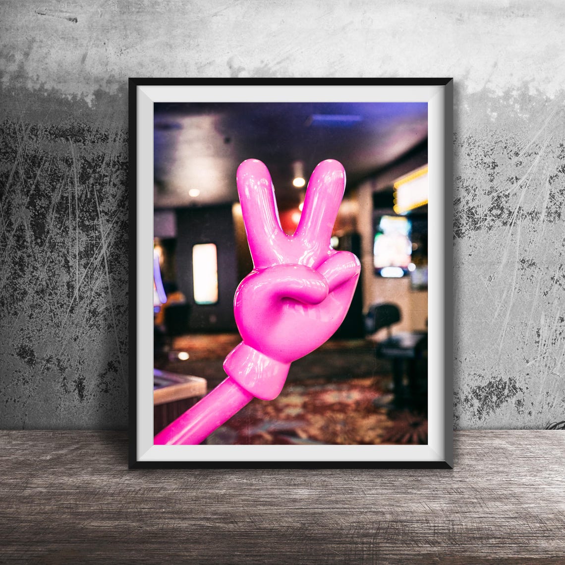 Pink Peace Sign Hand Sculpture Bright Pop Art Studio Photo Poster