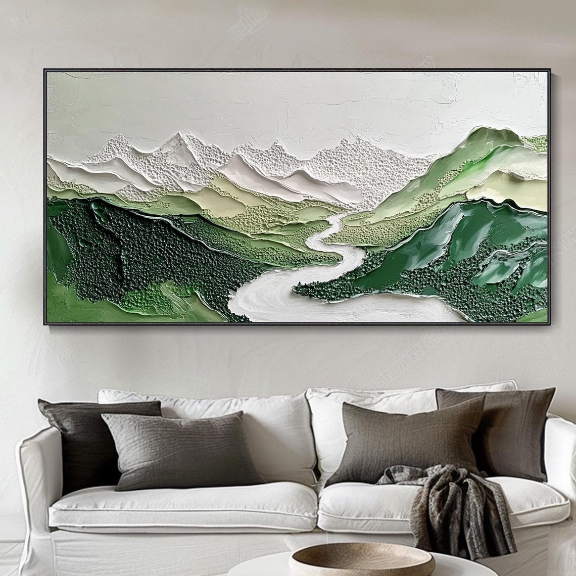 Green Mountain Valley Winding White River Textured Art Poster