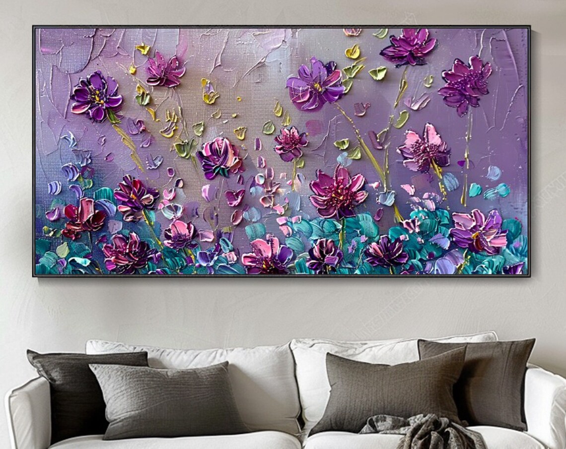 Purple Flower Abstract Landscape Oil Painting Art Print