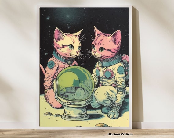 Space Vintage Cat NASA Cosmic Art Print