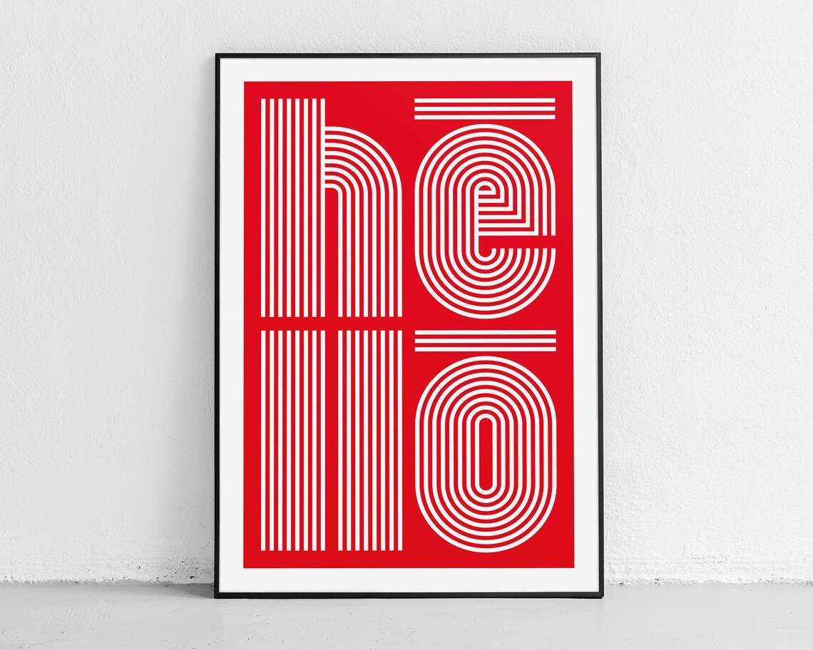 Hello Typography Art Print, Modern Entryway Sign