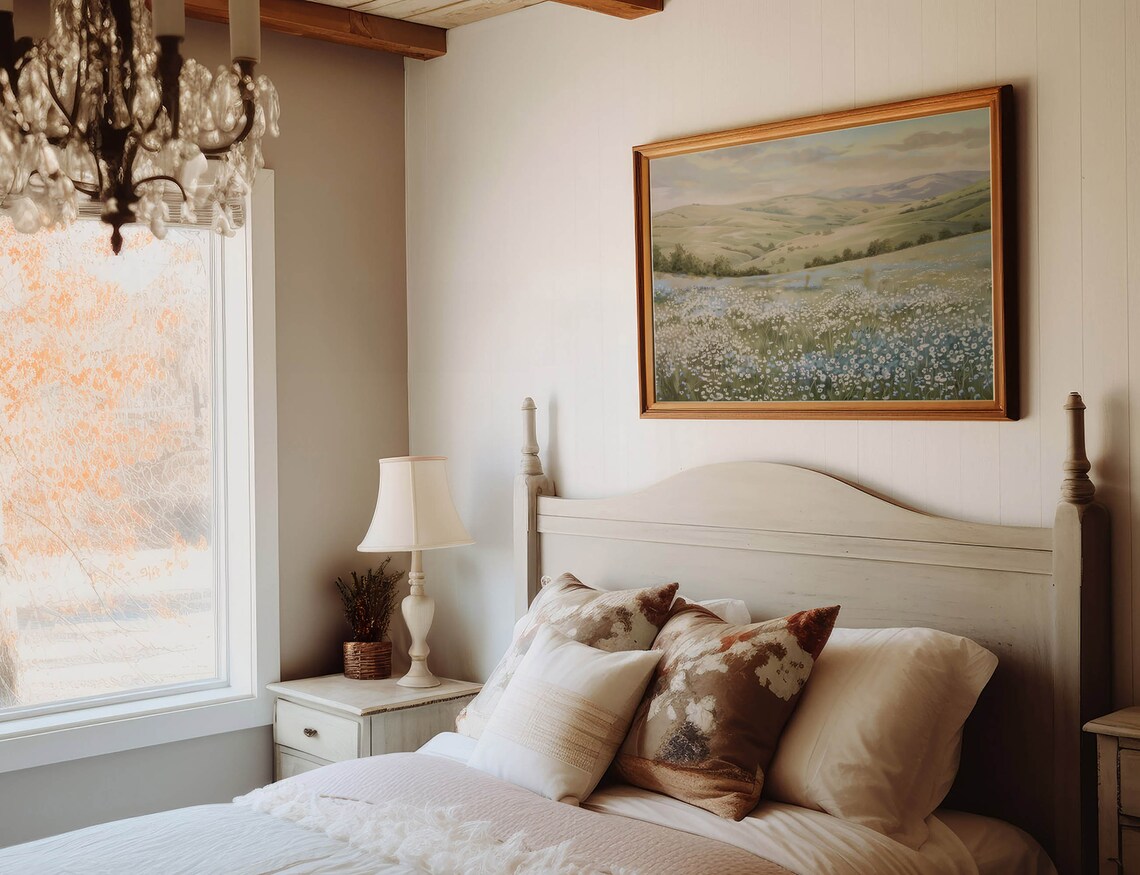 Wildflower Field Blue White Floral Wall Art Print - Image 3