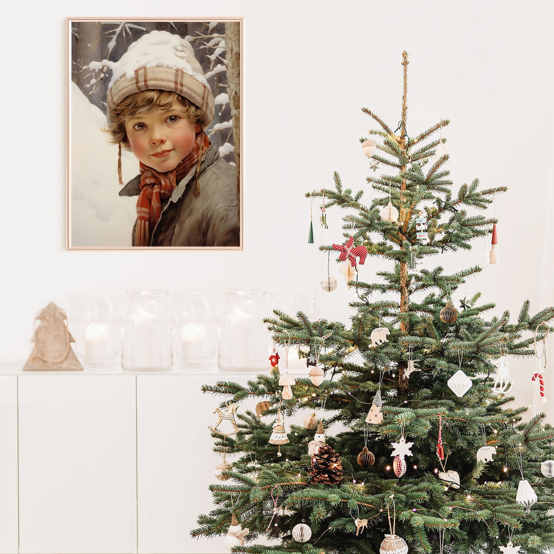 Vintage Christmas Wall Art Vintage Winter Snowy Wall Art Farmhouse Christmas Decor Xmas Oil Painting Playing In The Snow Xmasv1 - Image 6