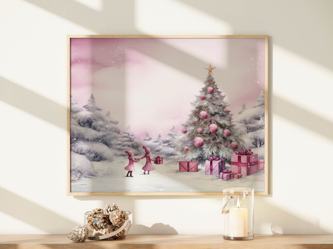 Pink Christmas Girls Gift Exchange Snowy Forest Holiday Poster - Image 8