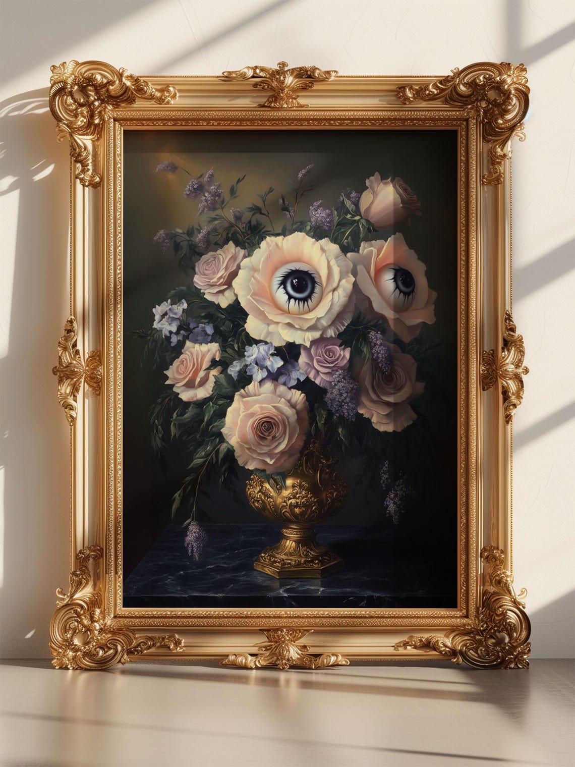 Blush Eyeball Roses Bouquet Spooky Gothic Halloween Art Print - Image 6