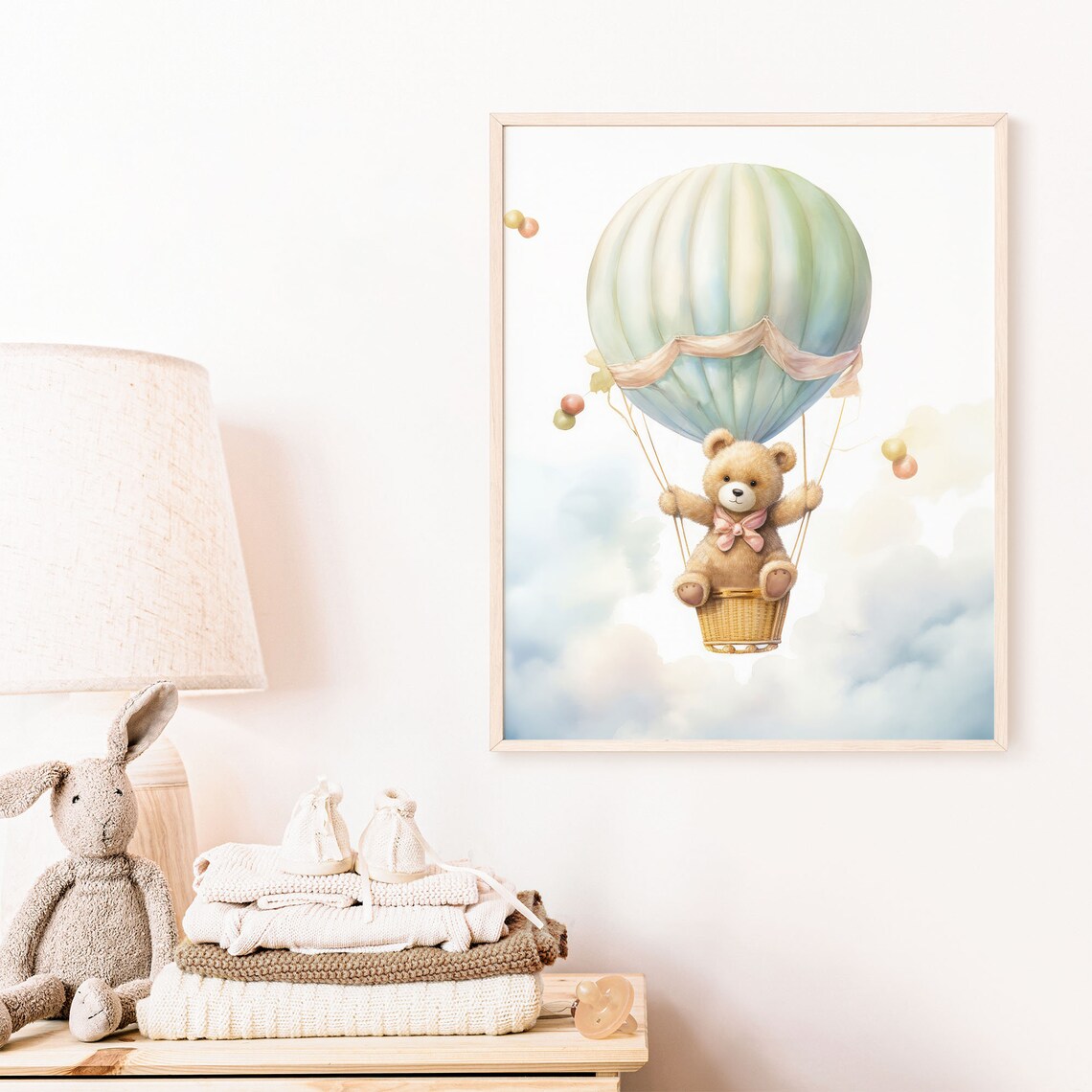 Teddy Bear Riding Hot Air Balloon Blue Sky Clouds Baby Poster - Image 8