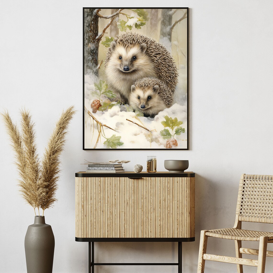 Winter Hedgehogs Mother Baby Snowy Woodland Nursery Art Print - Image 7