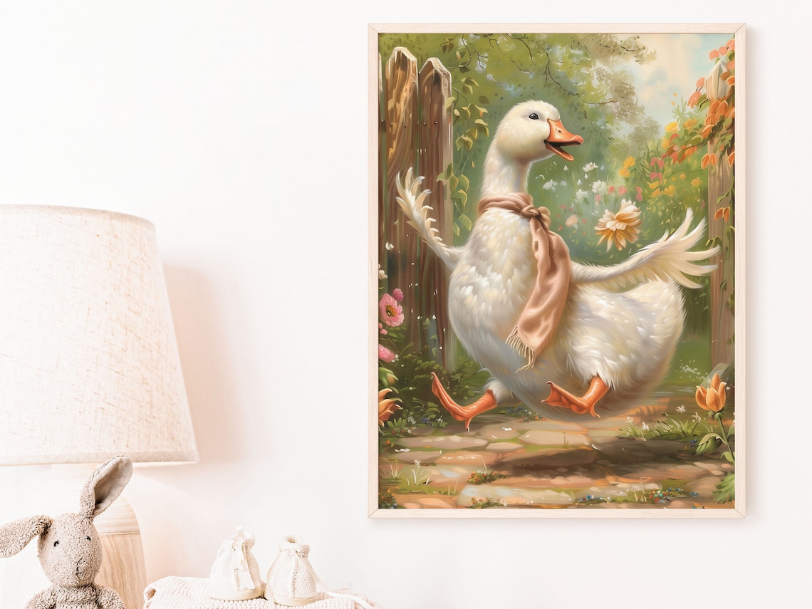 Happy Goose Wearing Pink Scarf Dancing In Blooming Garden Poster - Image 8